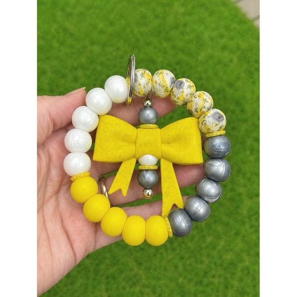 Handmade Accessories - Pushing Up Daisies Beaded Wristlet Keychain Detachable Bow Goth Halloween Yellow
